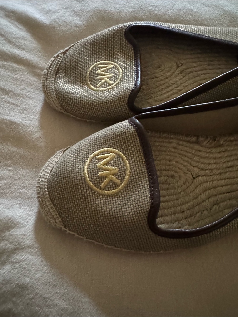Michael Kors Taupe Canvas Ballet Flats with Gold MK Logo